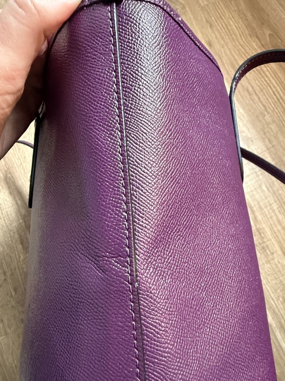 COACH Plum Leather Town Tote with Gold Hardware and Logo - Picture 7 of 7